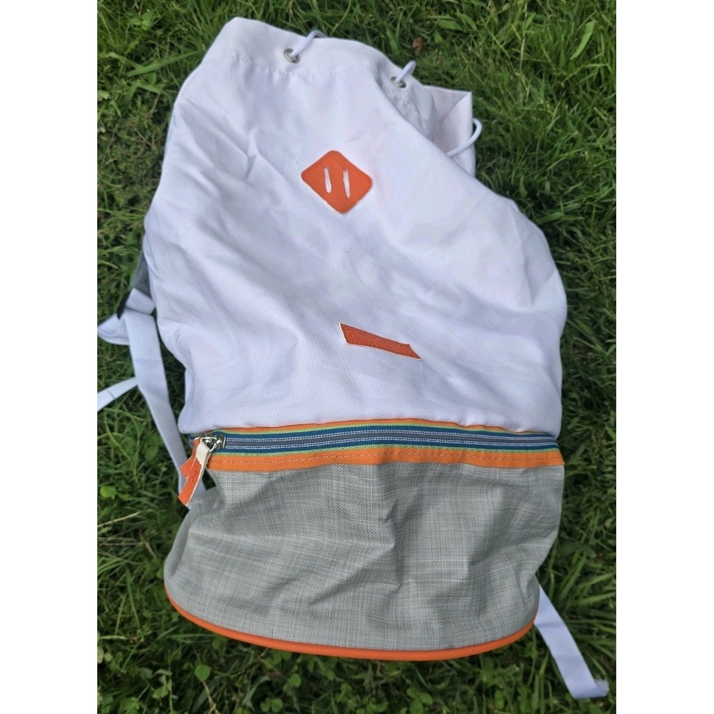Fitkicks White Grey Orange Drawstring Backpack with Shoe Compartment Bag